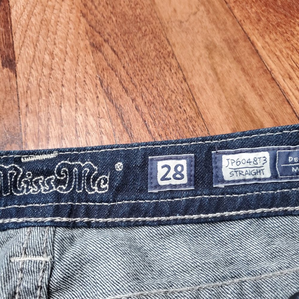 Miss Me Dark Blue Straight Leg Jeans with Silver Embellishments - Picture 4 of 4